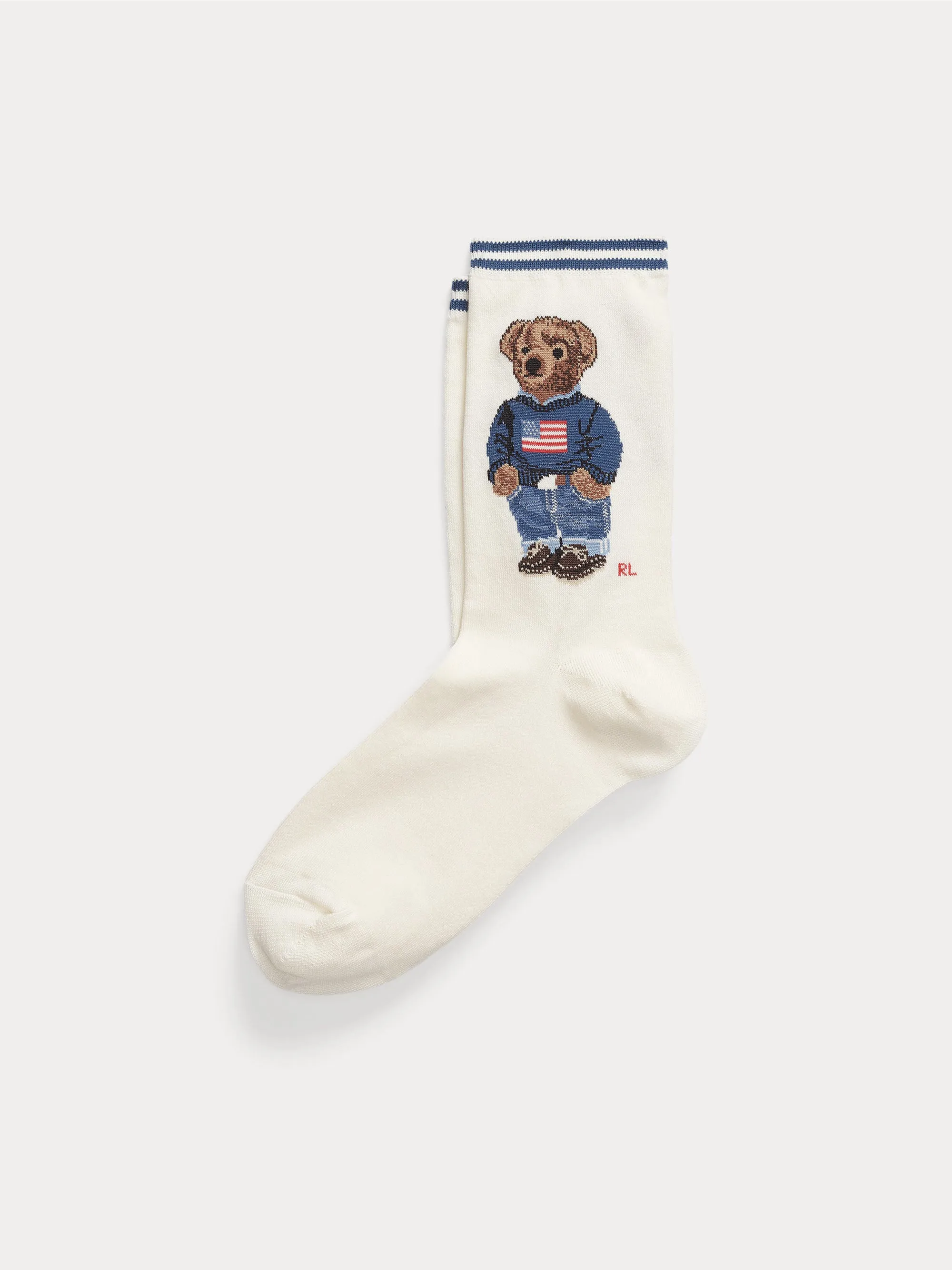 Polo Bear Embroidered Socks Ivory/Blue