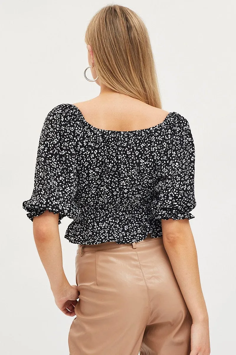 Print Crop Top Short Sleeve