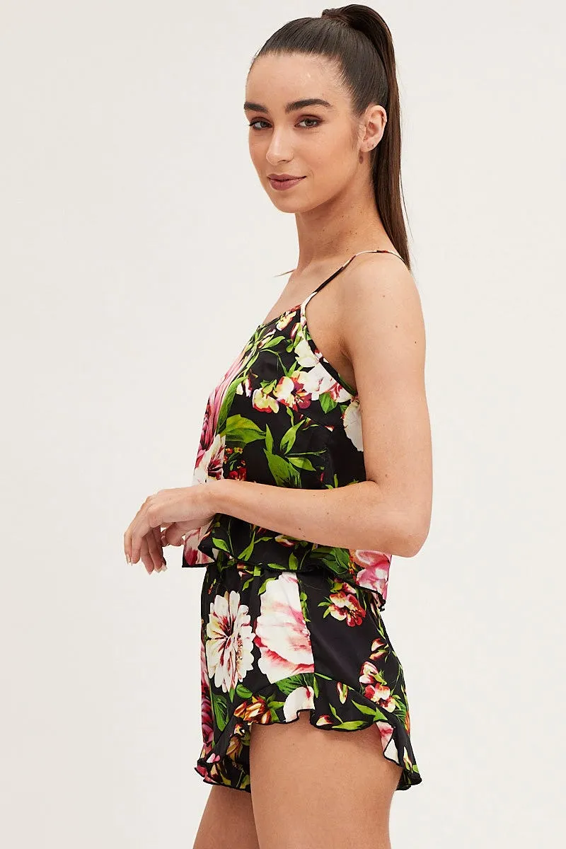 Print Satin Pajamas Set Sleeveless