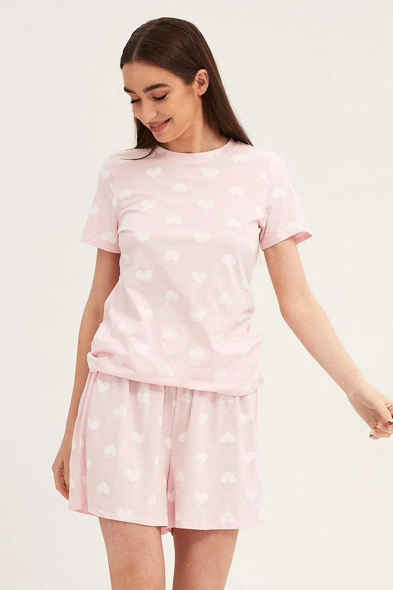 Print Short Sleeve Top & Shorts Pj Set