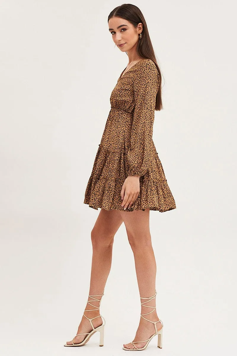 Print Skater Dress Long Sleeve Mini