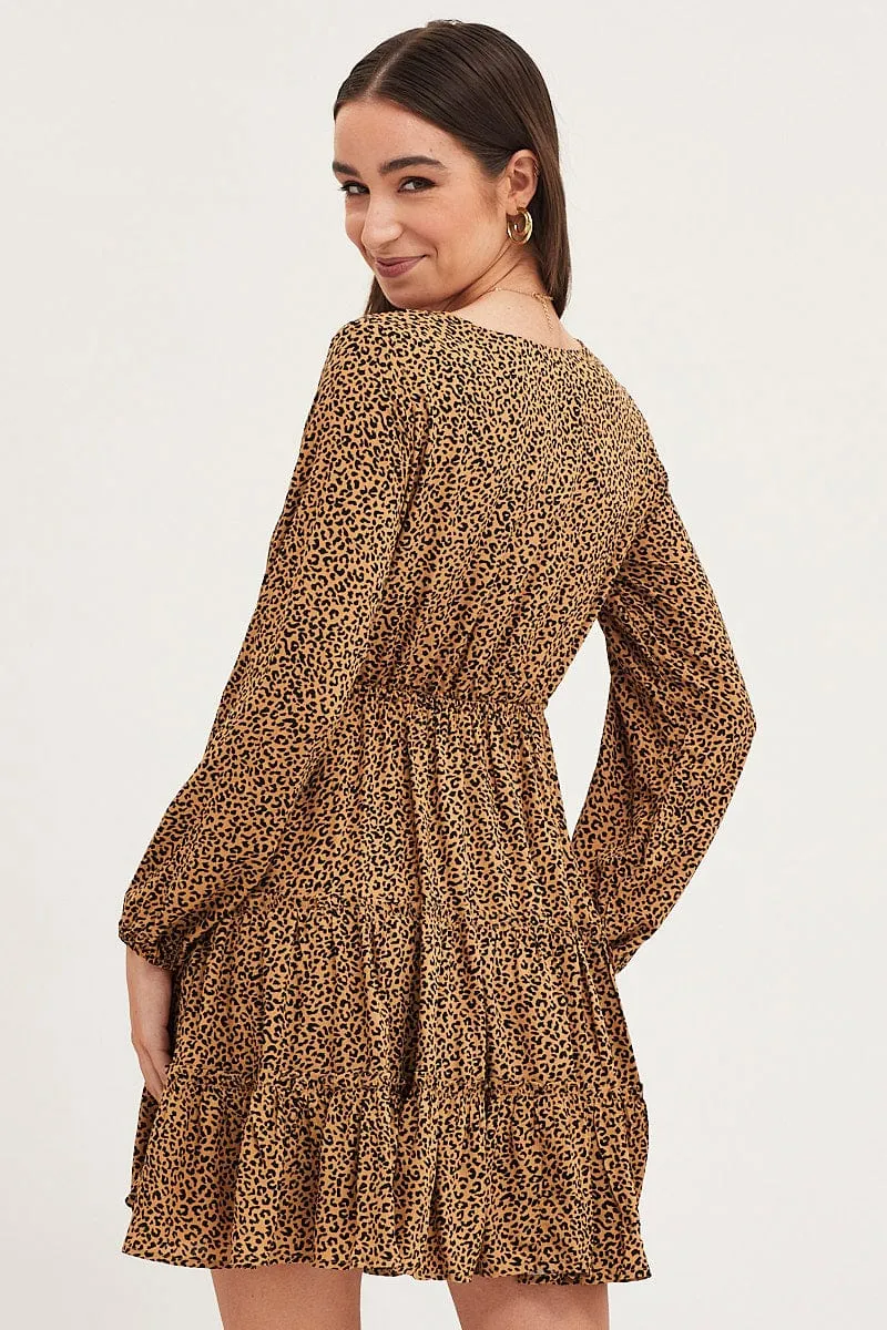 Print Skater Dress Long Sleeve Mini