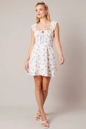 Purple Floral Fit And Flare Dress Mini