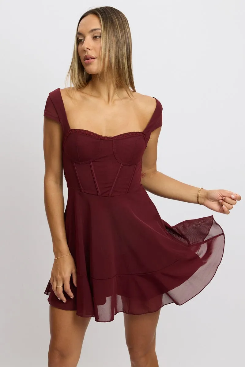 Red Fit And Flare Dress Mini Mesh