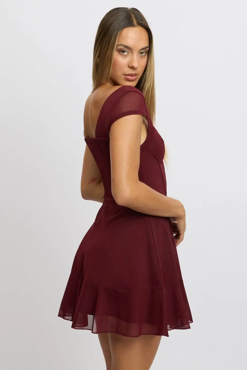 Red Fit And Flare Dress Mini Mesh