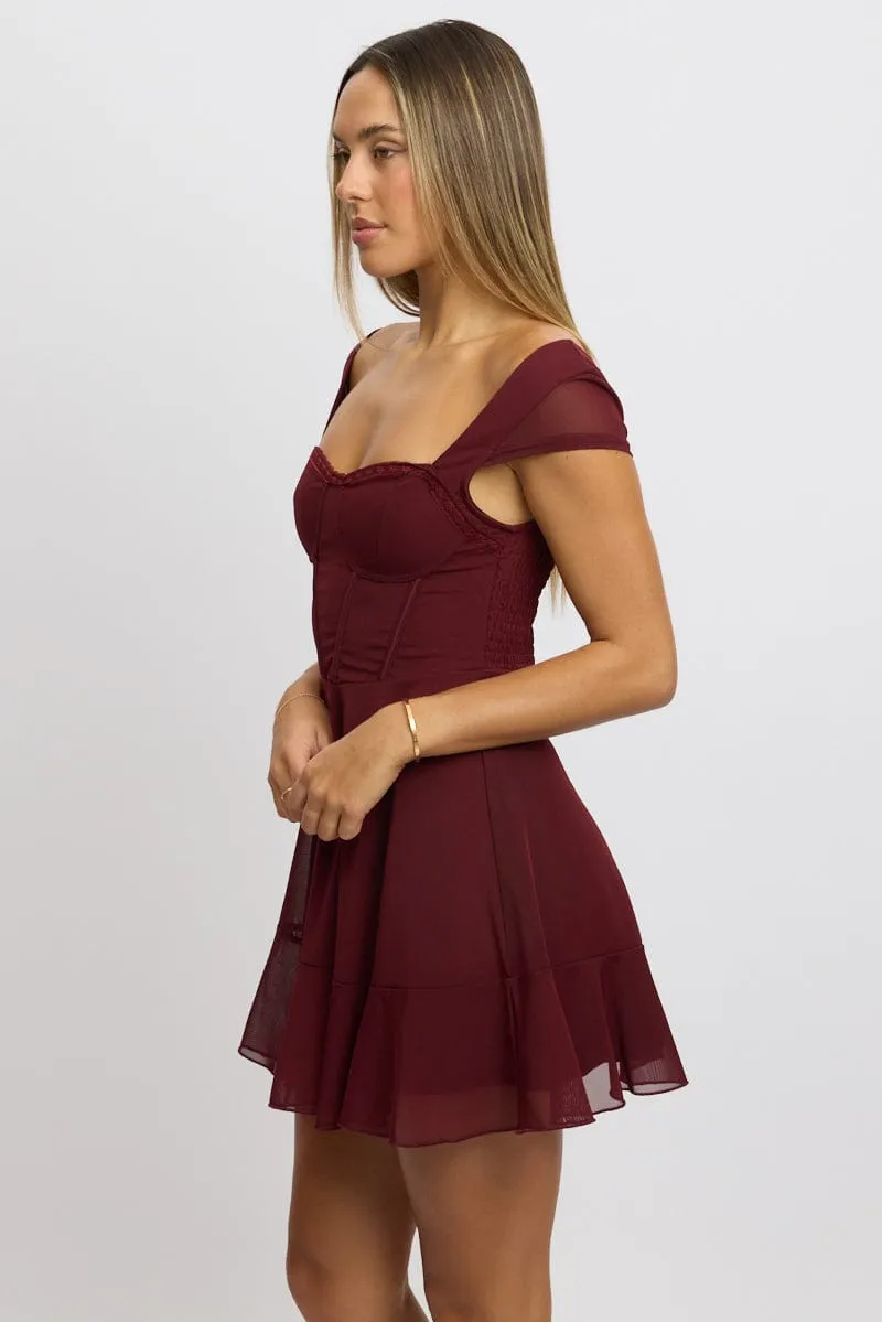 Red Fit And Flare Dress Mini Mesh