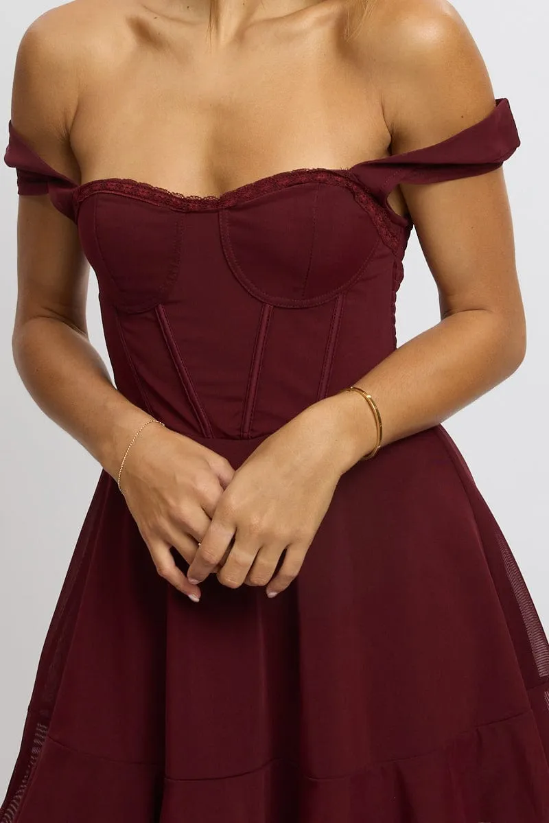 Red Fit And Flare Dress Mini Mesh