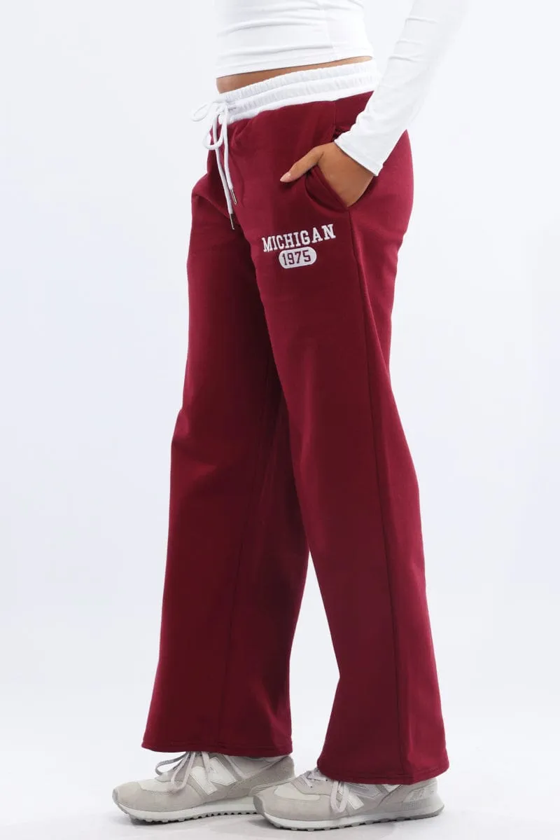 Red Track Pants Wide Leg