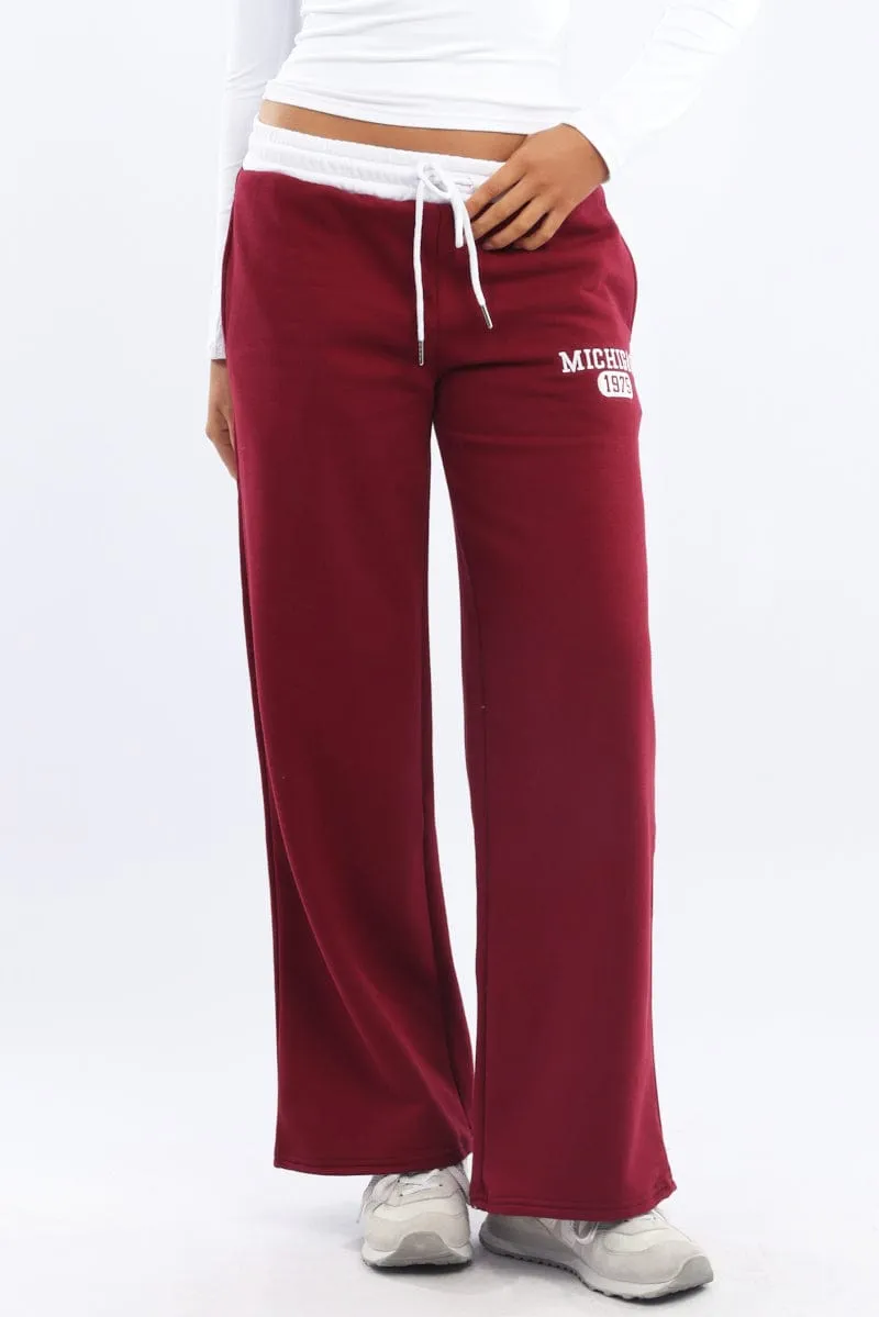 Red Track Pants Wide Leg