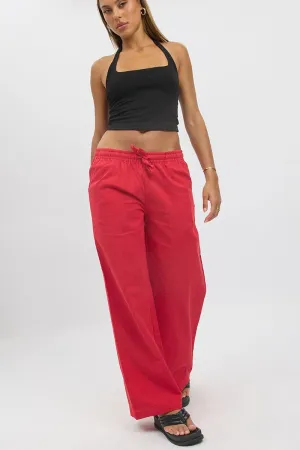 Red Wide Leg Pants Elasticated