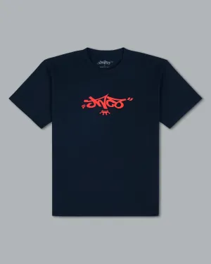 Reversed Crown Tee. Navy/ Tamarind.