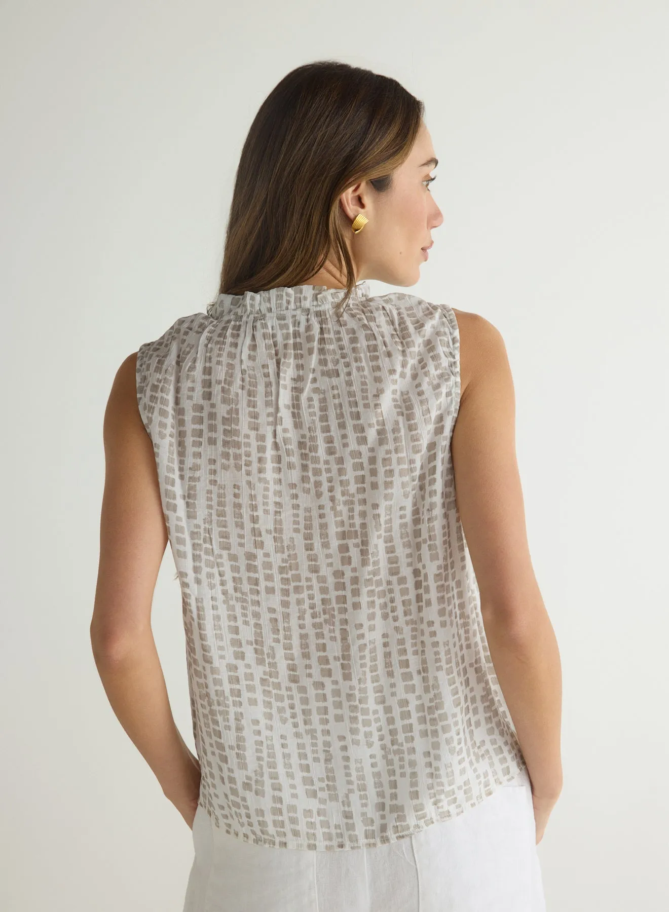 Ruffle Neck Tank - Abstract Blocks Print
