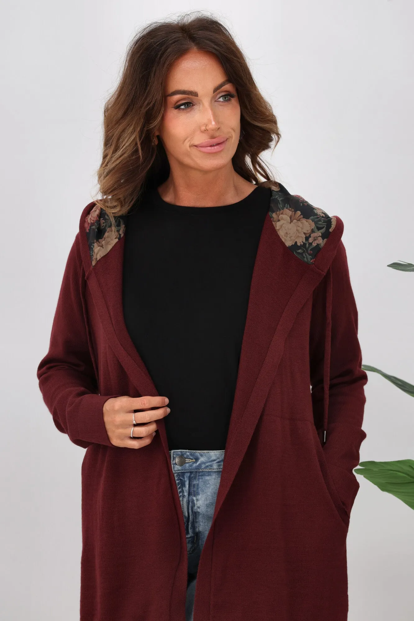 Shine On Label Big Dreams Merino Cardigan Merlot