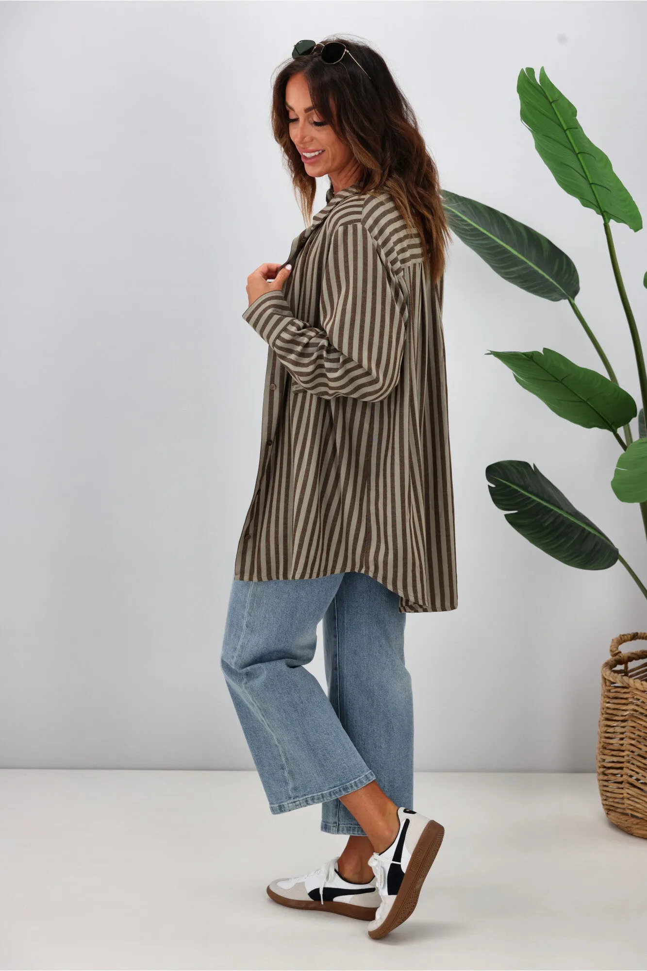 Shine On Label Tammy Stripe Shirt Chocolate Stripe