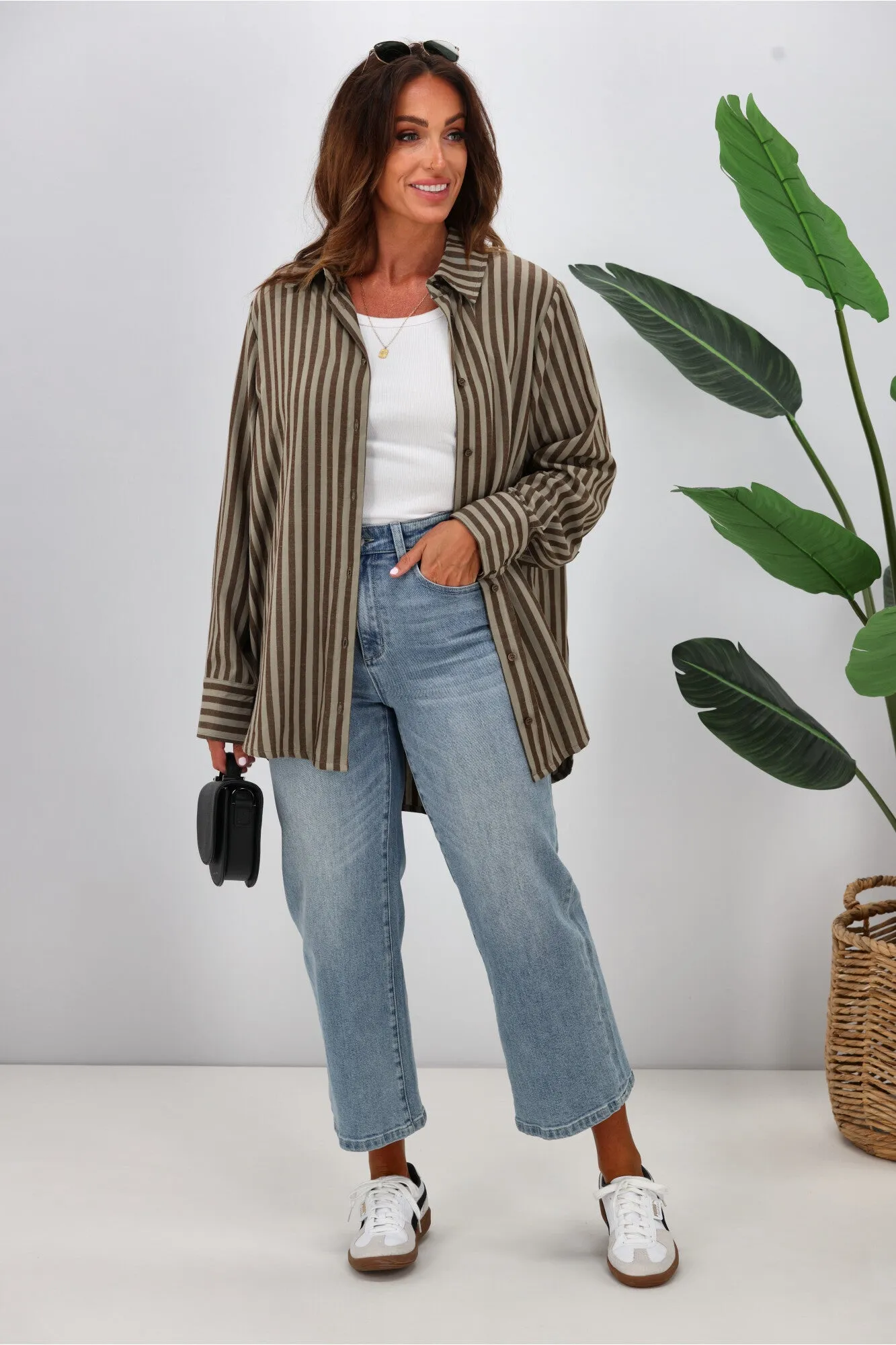 Shine On Label Tammy Stripe Shirt Chocolate Stripe