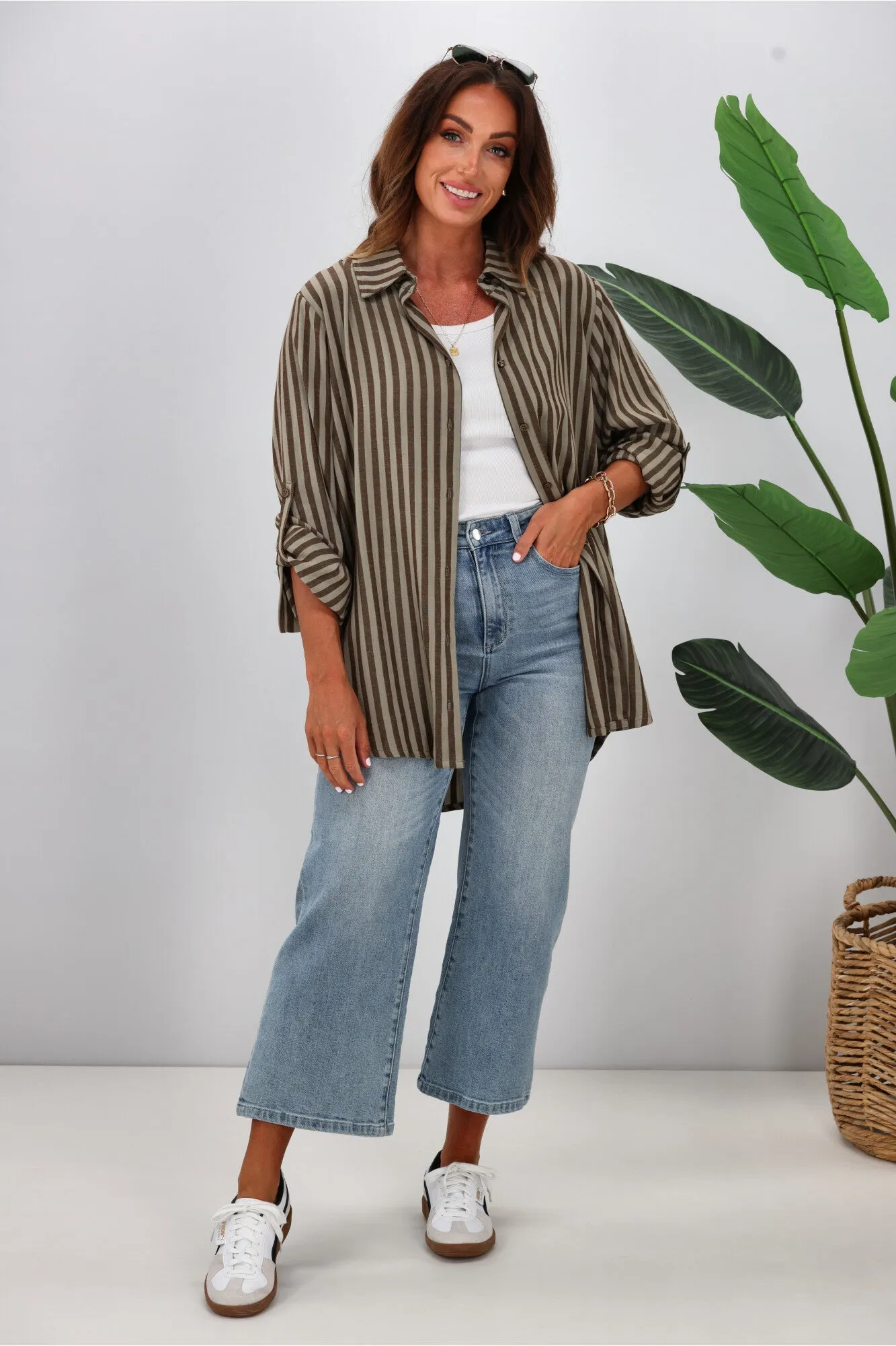 Shine On Label Tammy Stripe Shirt Chocolate Stripe