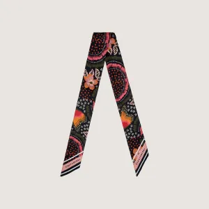 Silk Skinny Scarf - Black/Sienna Embroidery Print
