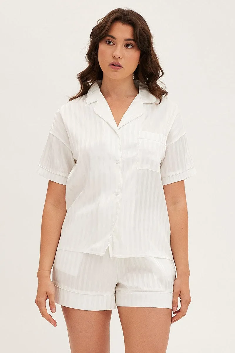 Stripe Satin Short Sleeve Top & Short Pj Set