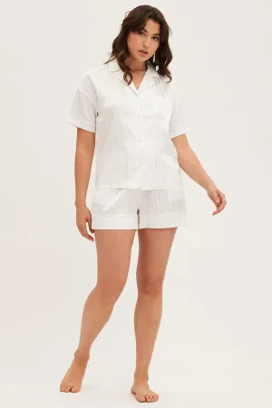 Stripe Satin Short Sleeve Top & Short Pj Set