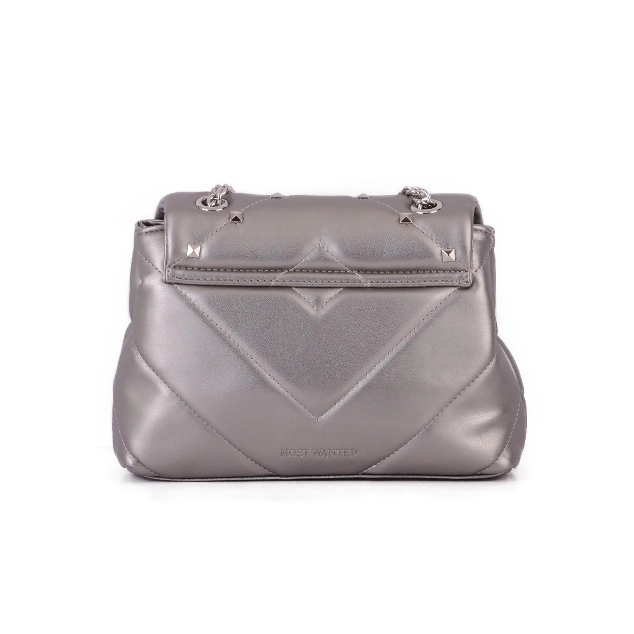 Stud Quilted Trapezoid Chain Crossbody