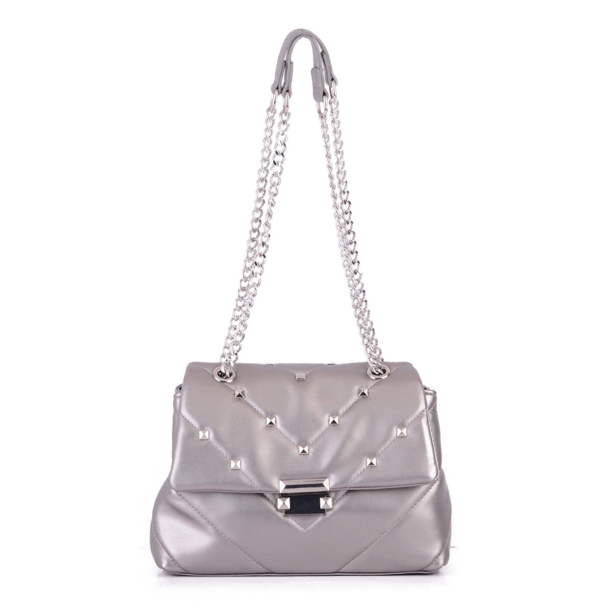 Stud Quilted Trapezoid Chain Crossbody