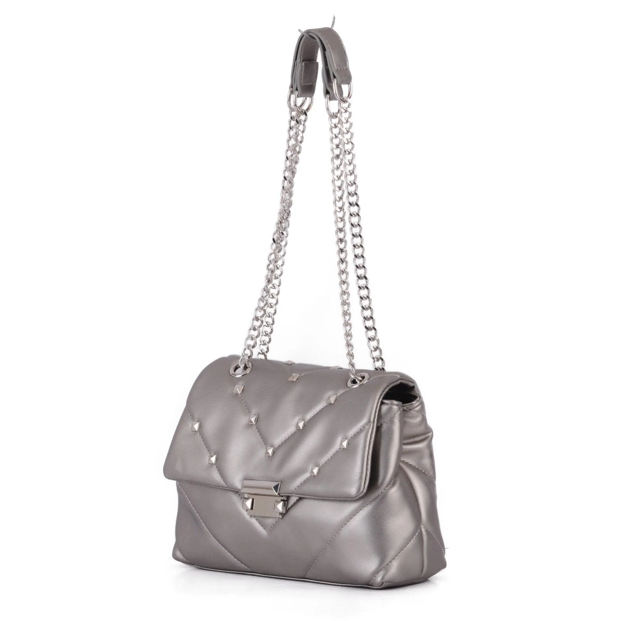 Stud Quilted Trapezoid Chain Crossbody