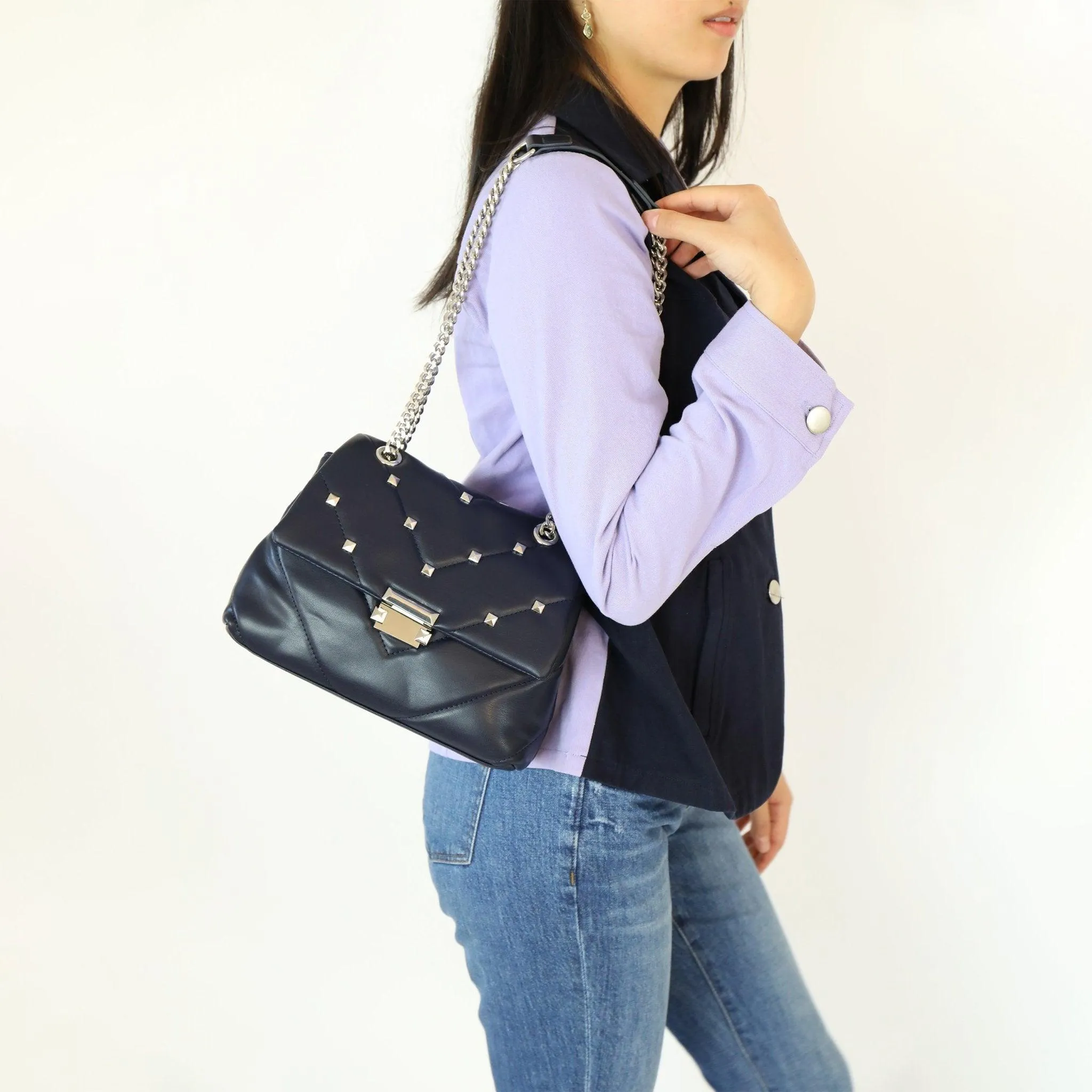 Stud Quilted Trapezoid Chain Crossbody