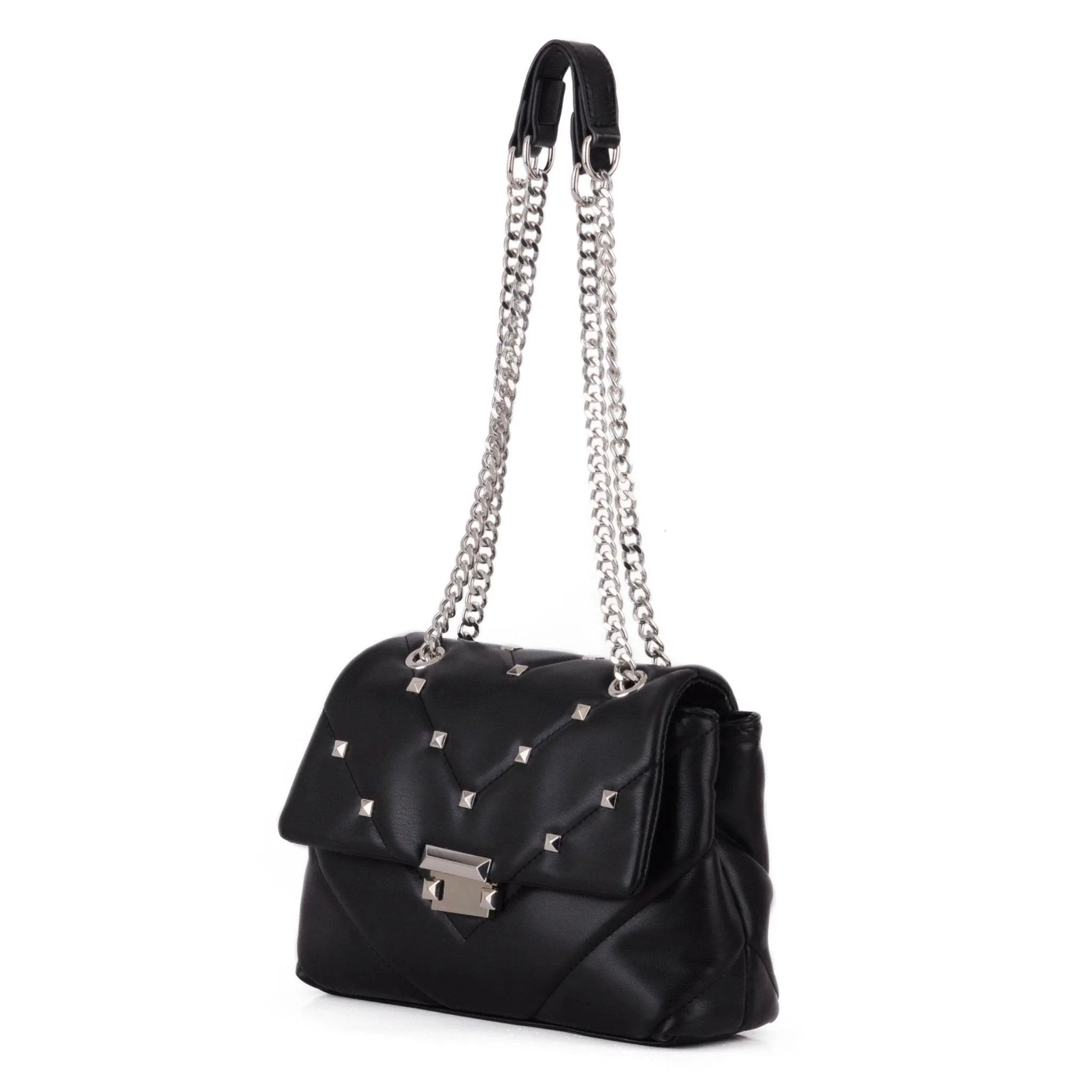 Stud Quilted Trapezoid Chain Crossbody