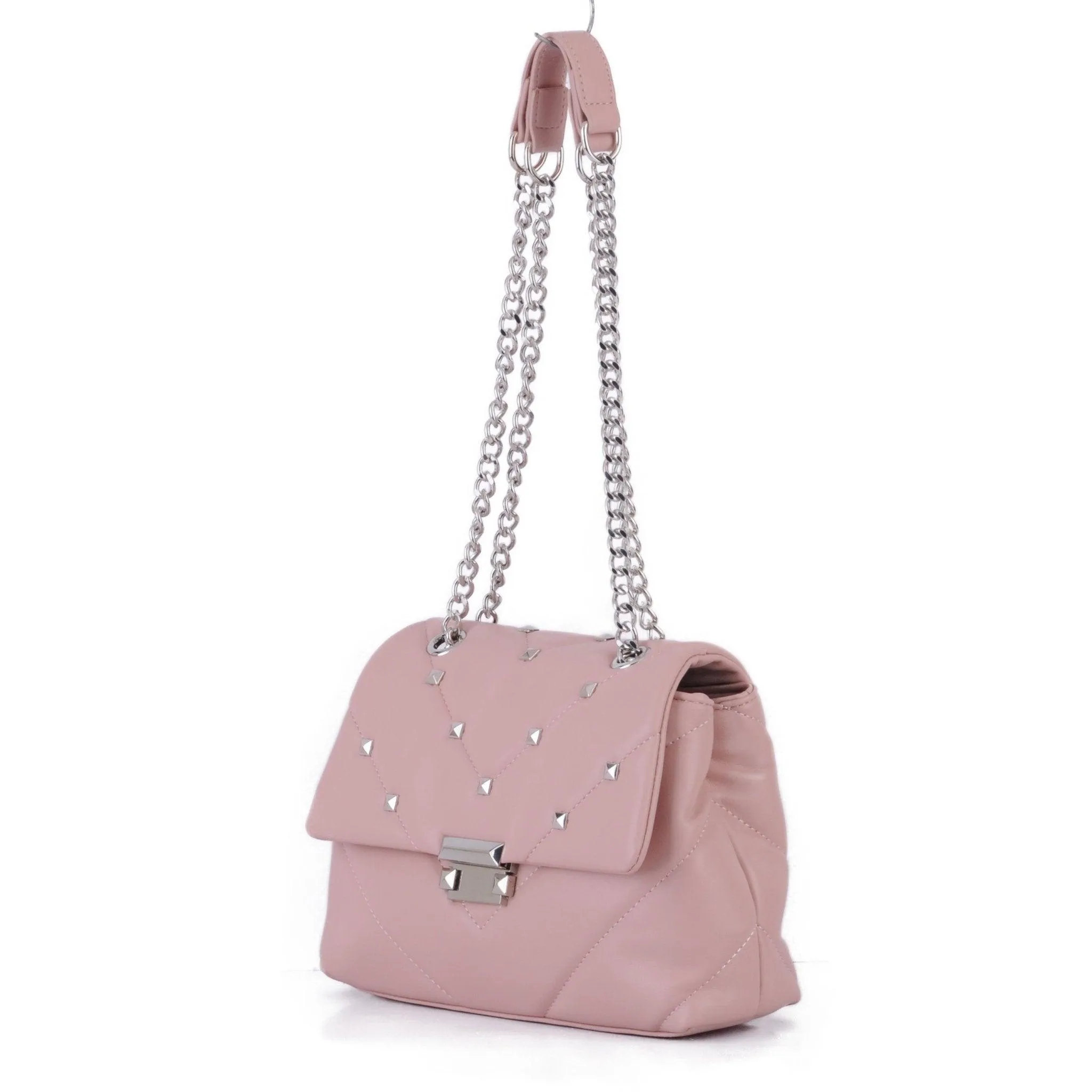 Stud Quilted Trapezoid Chain Crossbody