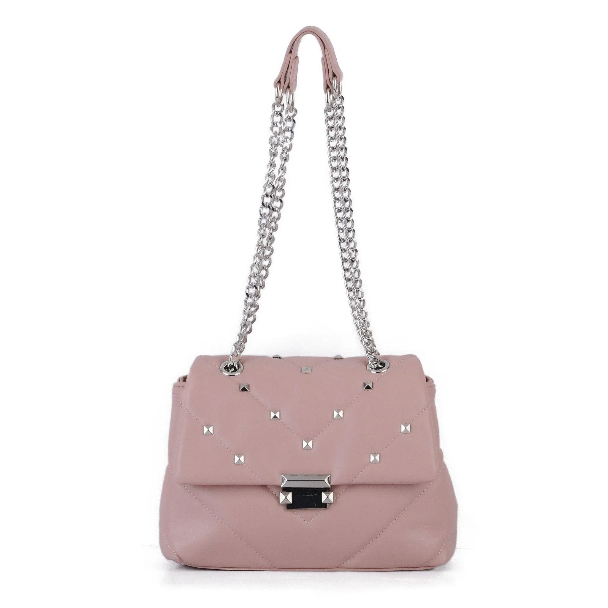 Stud Quilted Trapezoid Chain Crossbody