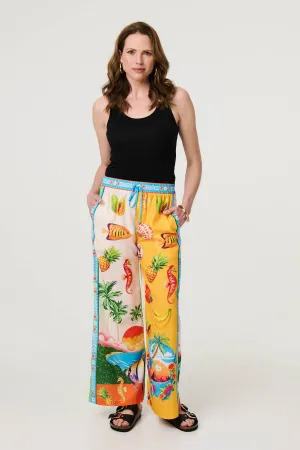 Tropical Print Wide Leg Trousers