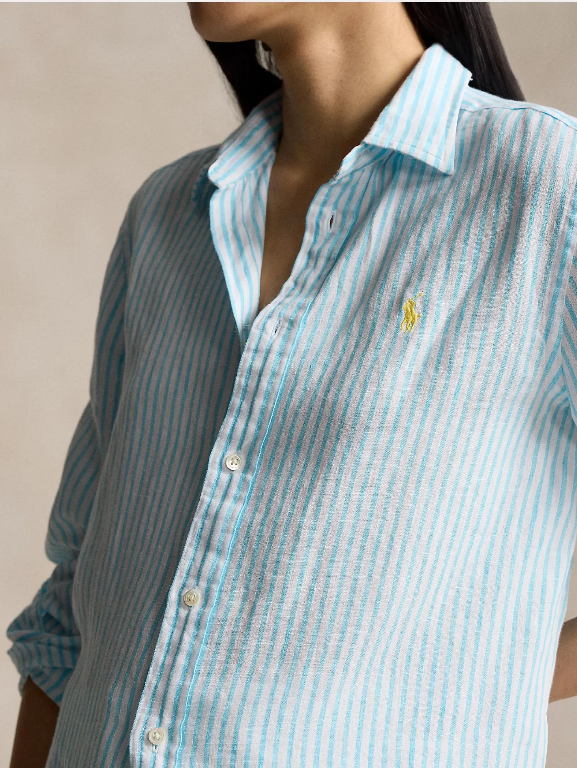 Turquoise/White Striped Linen Shirt