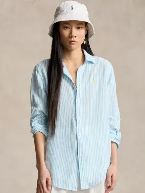 Turquoise/White Striped Linen Shirt