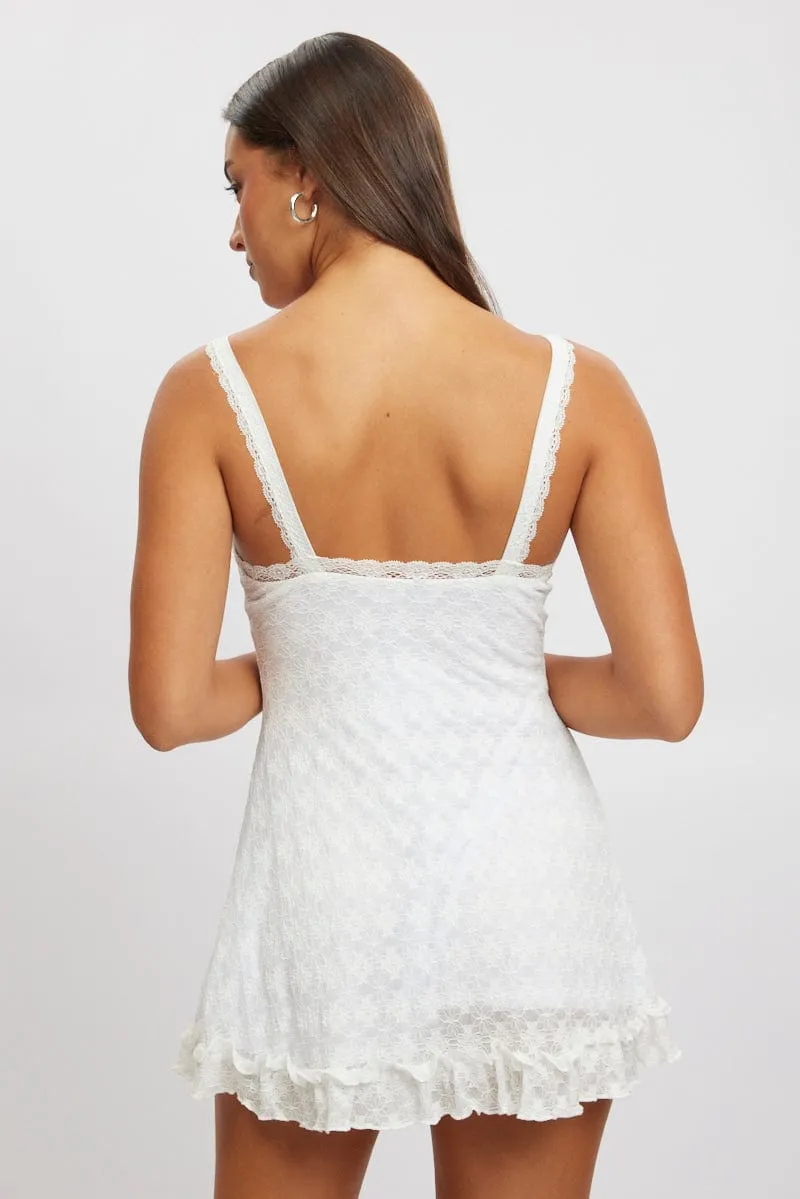 White Fit And Flare Dress Lace Fabric
