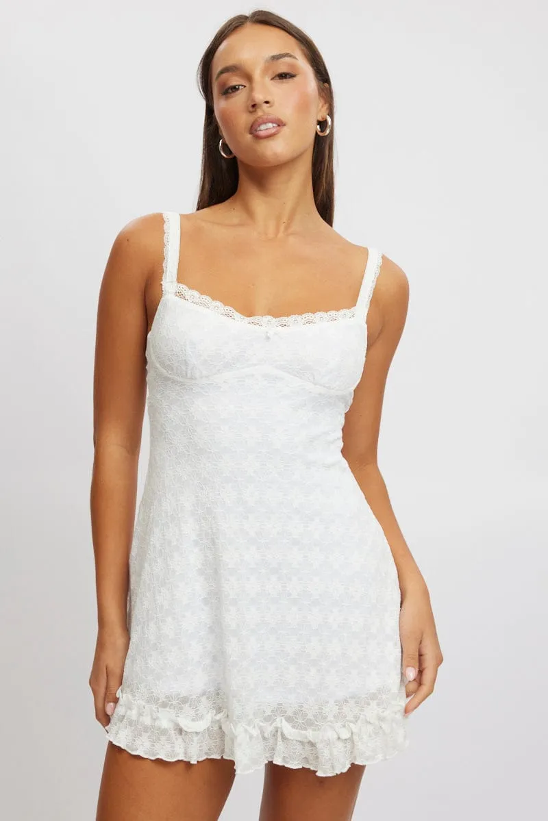 White Fit And Flare Dress Lace Fabric