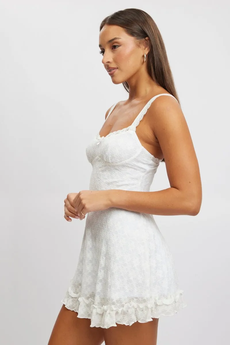 White Fit And Flare Dress Lace Fabric