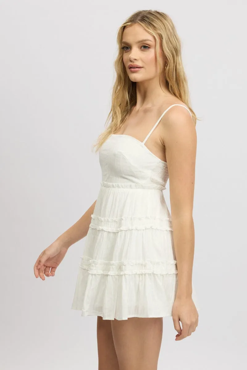 White Fit And Flare Dress Tiered Strappy