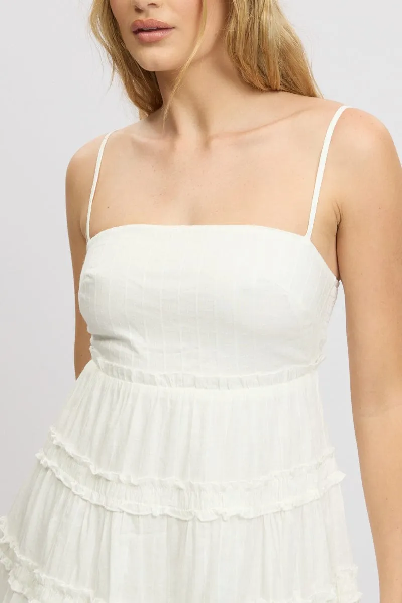 White Fit And Flare Dress Tiered Strappy