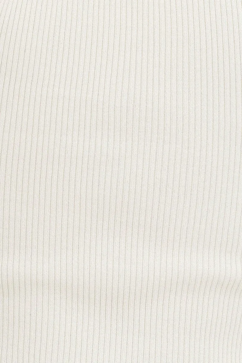 White Knit Top Sleeveless Crop Round Neck