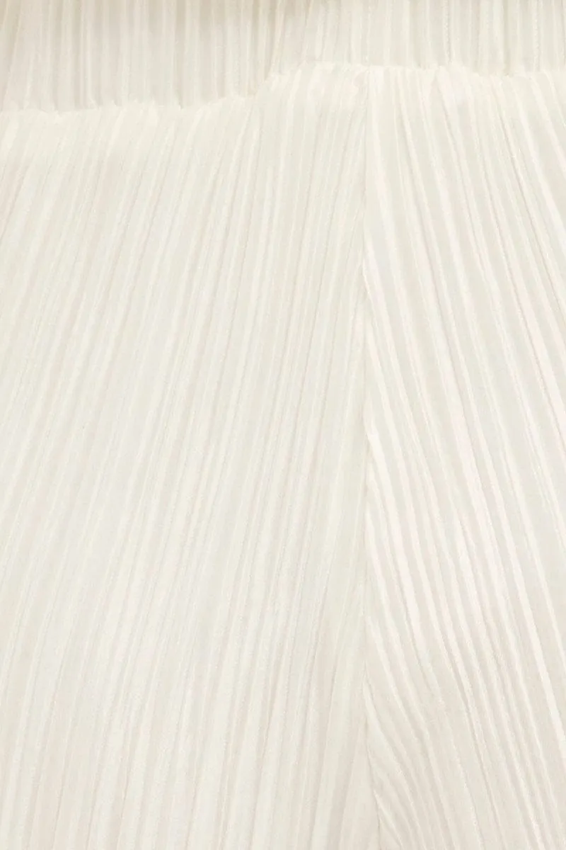 White Plisse Pants Wide Leg