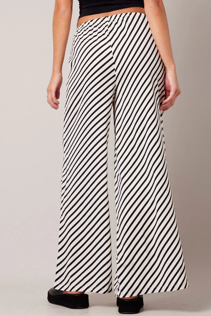 White Stripe Wide Leg Pants High Rise
