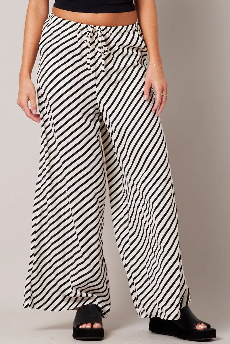 White Stripe Wide Leg Pants High Rise