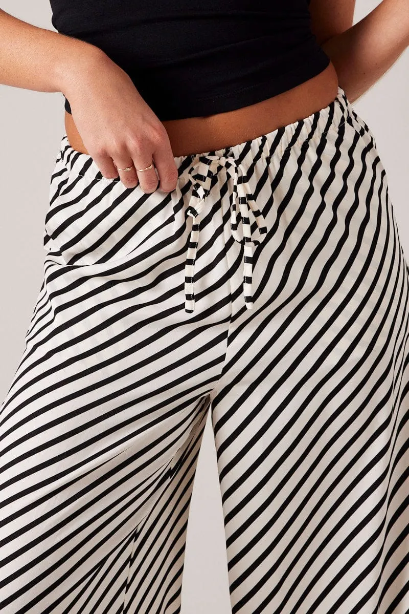 White Stripe Wide Leg Pants High Rise