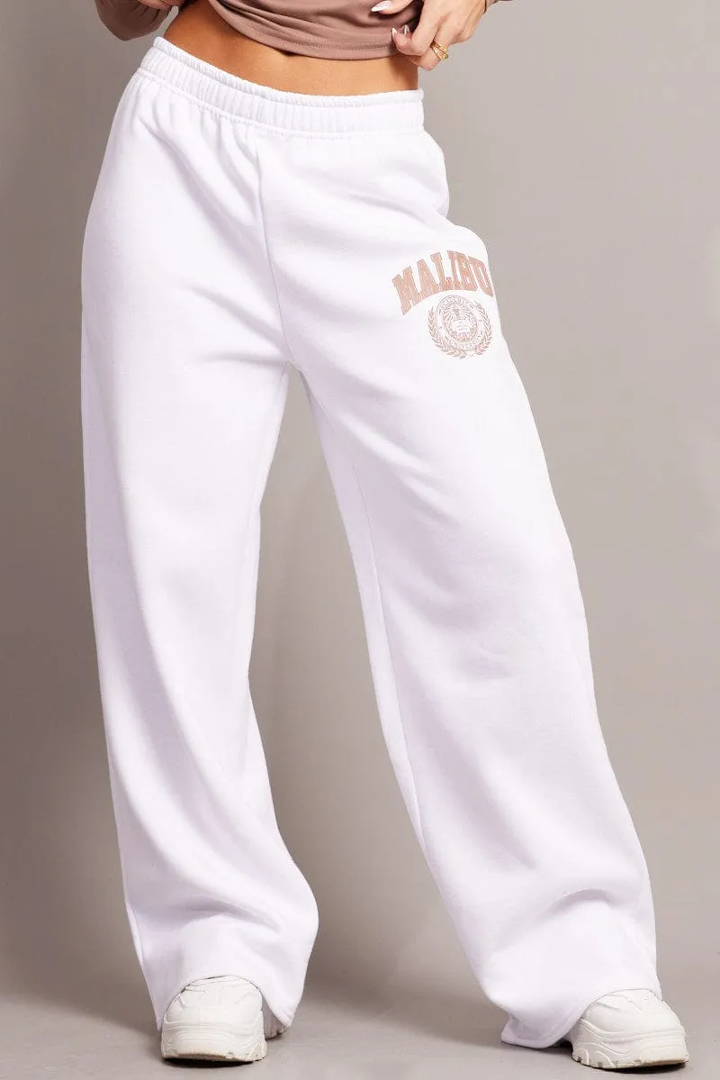 White Track Pants Wide Leg