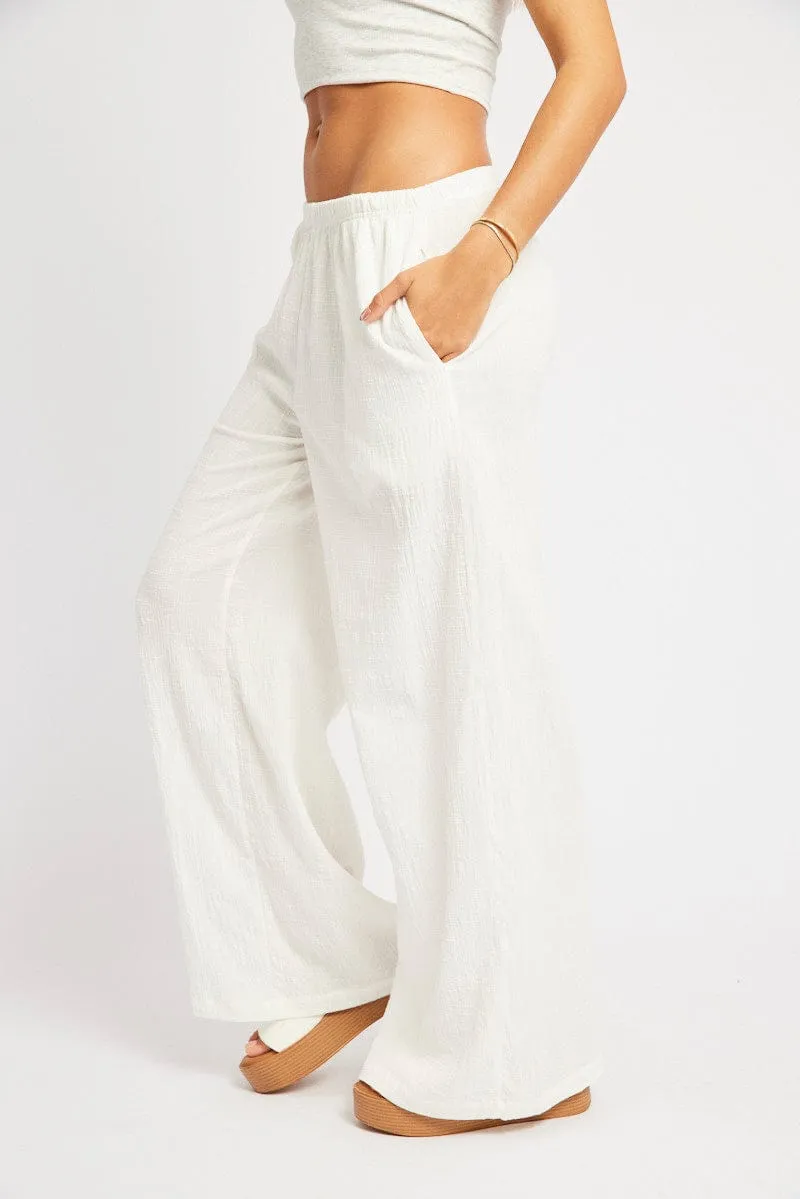 White Wide Leg Pants High Rise