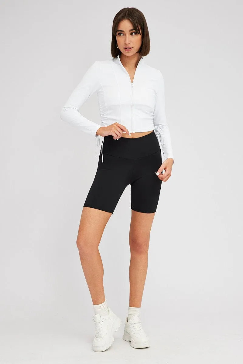 White Zip Up Top Side Ruched