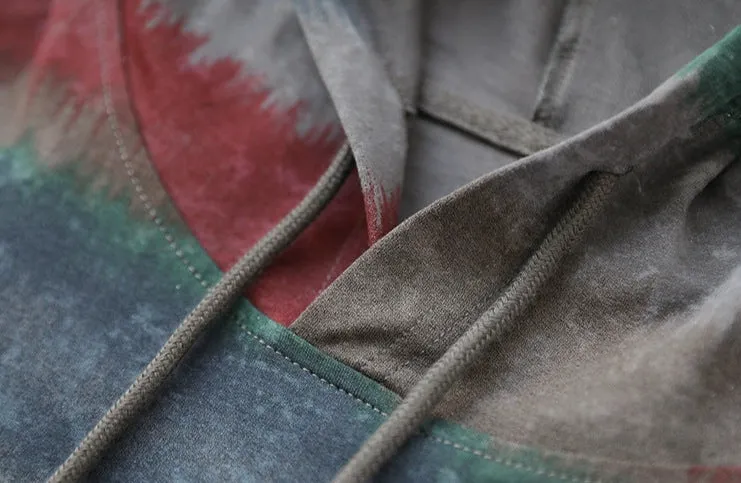 Women Spring Casual Loose Color Block Striped Hooded Sweatshirt