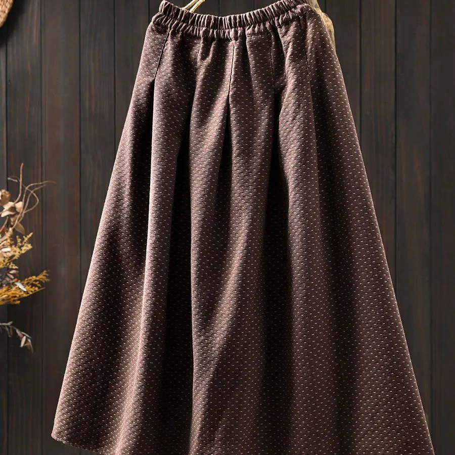 Women Spring Vintage Jacquard Cotton High-Waist A-Line Midi Skirt