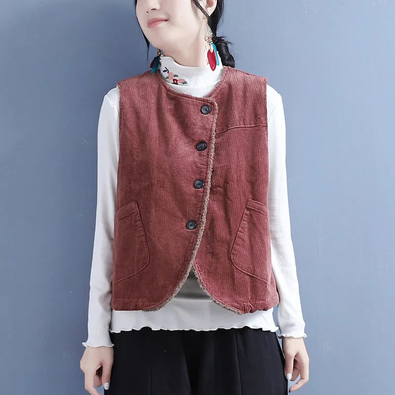 Women Winter Retro Woolen Loose Vest
