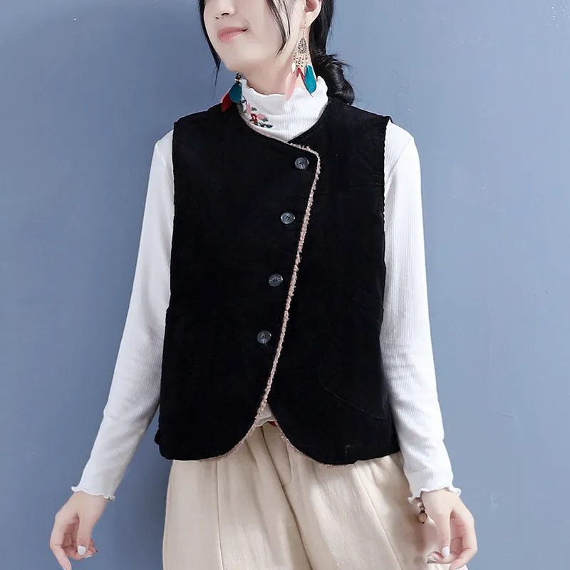 Women Winter Retro Woolen Loose Vest